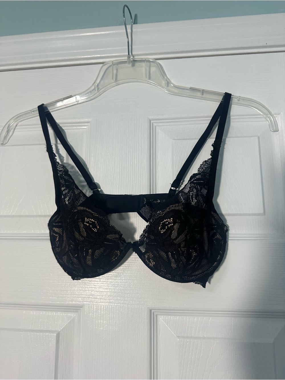Calvin Klein Black Lace Underwire Bra with Floral Cutwork
